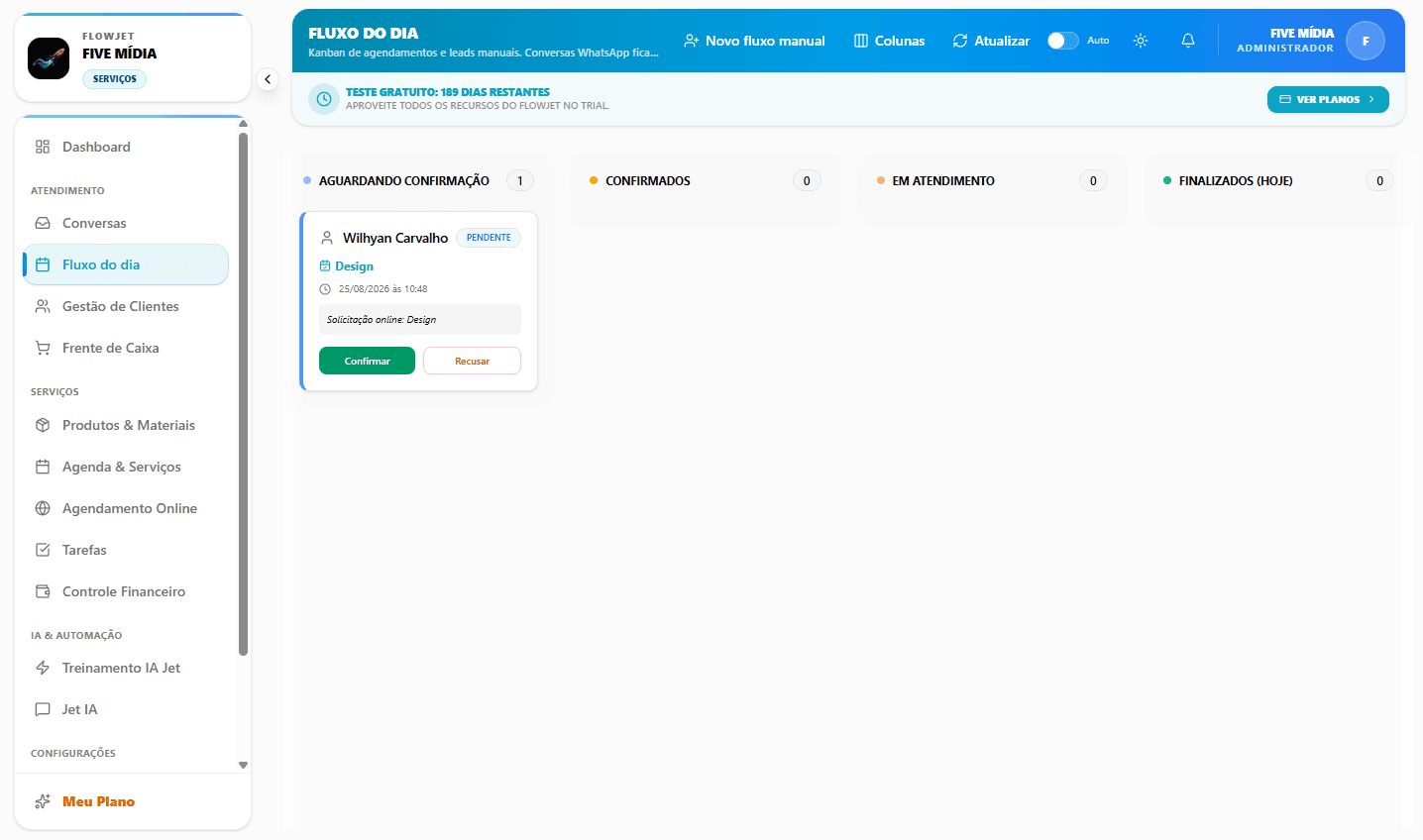 Fluxo do dia de agendamentos no desktop