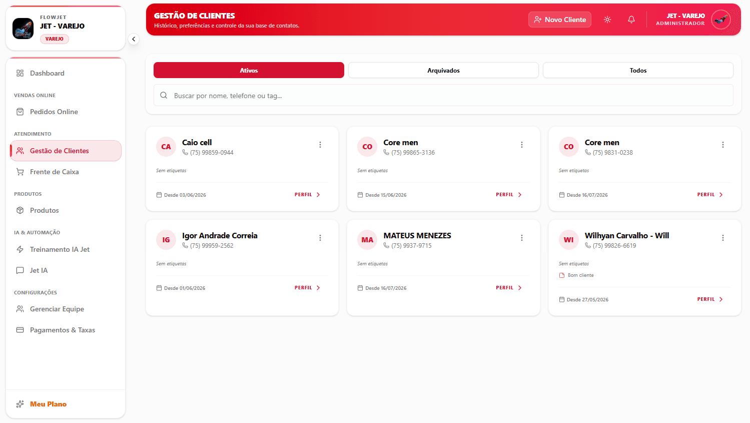 Gestão de clientes da loja