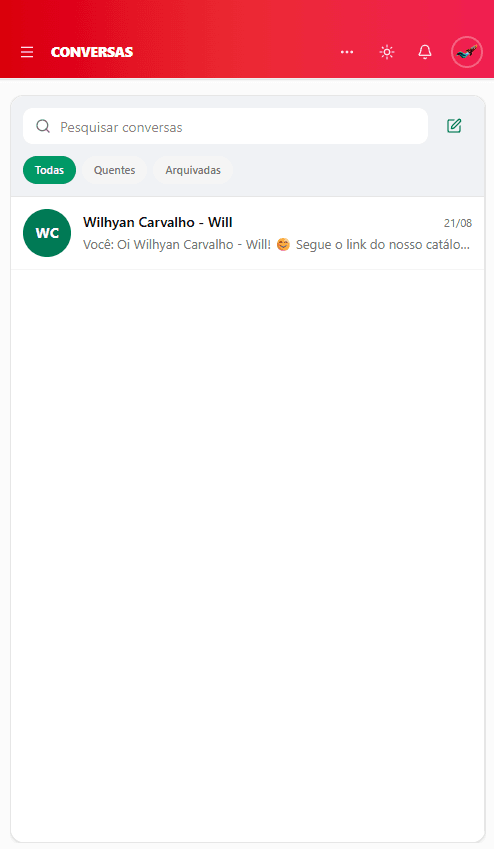 Lista de conversas do WhatsApp na plataforma