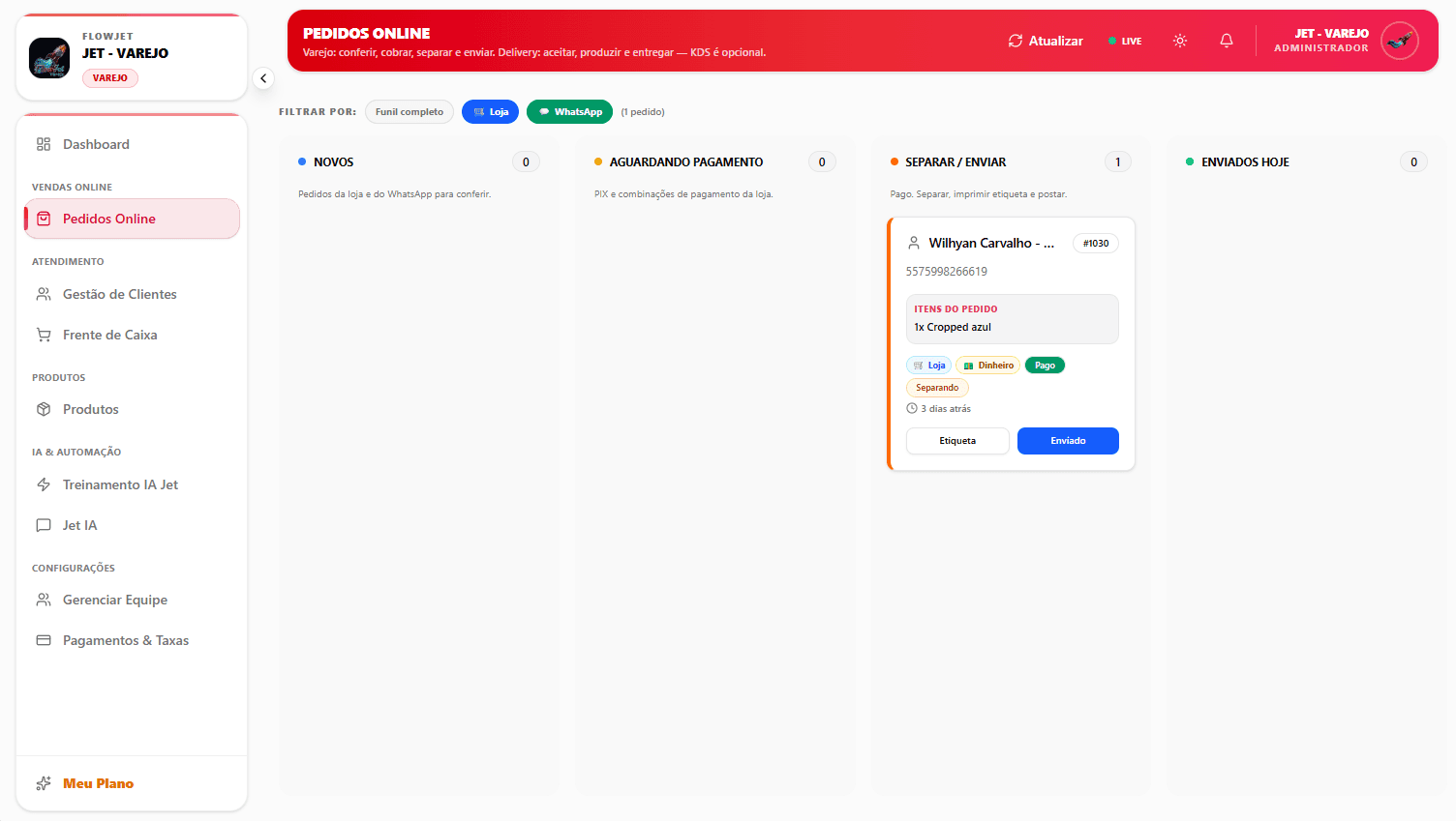 Kanban de pedidos online: separar, etiquetar e enviar